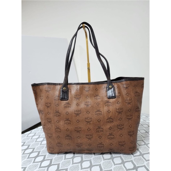 Authentic MCM Visetos Leather Tote Bag Brown/Black - Picture 4 of 15
